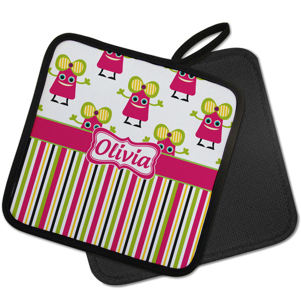 Pink Monsters & Stripes Pot Holders - PARENT MAIN