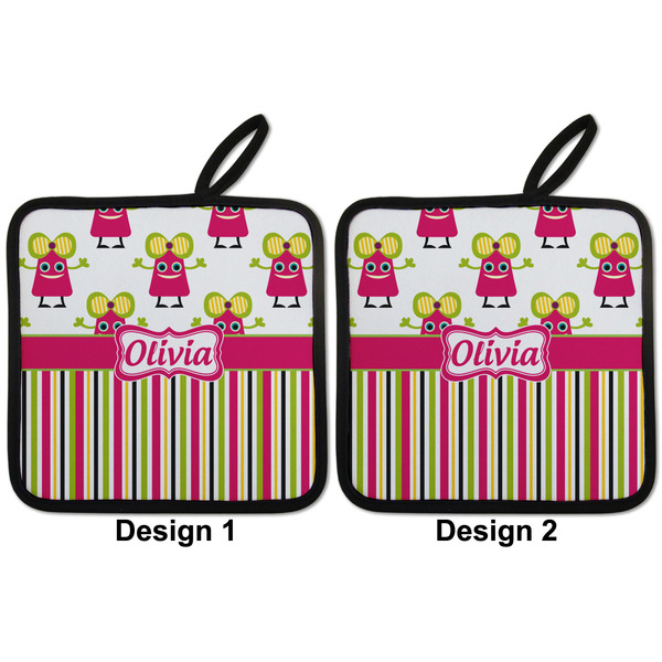 Pink Monsters & Stripes Pot Holders - Set of 2 APPROVAL