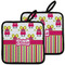 Pink Monsters & Stripes Pot Holders - Set of 2 w/ Name or Text