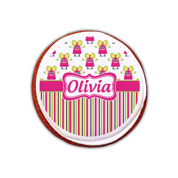 Pink Monsters & Stripes Printed Icing Circle - XSmall - On Cookie