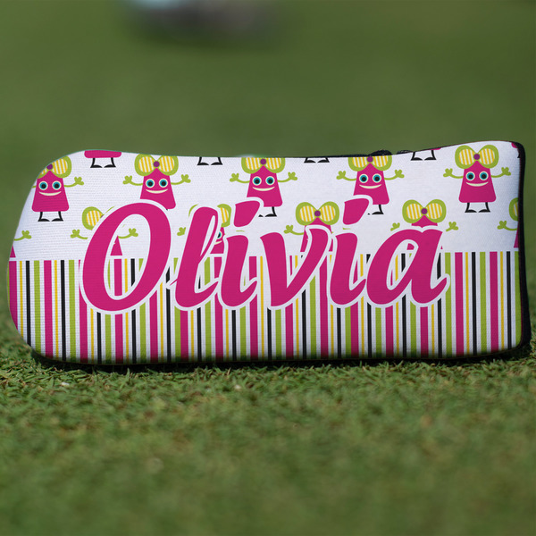 Custom Pink Monsters & Stripes Blade Putter Cover (Personalized)