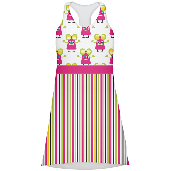 Custom Pink Monsters & Stripes Racerback Dress - X Large