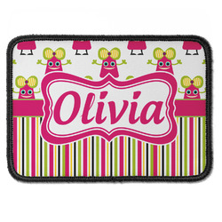 Pink Monsters & Stripes Iron On Rectangle Patch w/ Name or Text