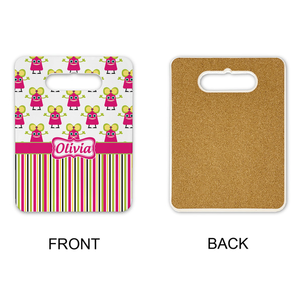 Pink Monsters & Stripes Rectangle Trivet with Handle - APPROVAL