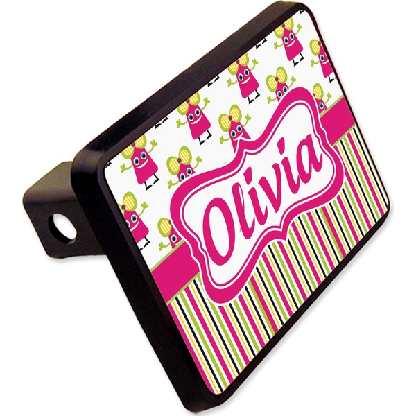 Custom Pink Monsters & Stripes Rectangular Trailer Hitch Cover - 2" (Personalized)