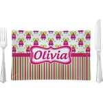 Pink Monsters & Stripes Glass Rectangular Lunch / Dinner Plate (Personalized)