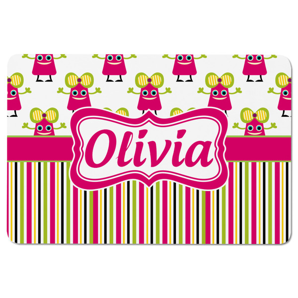 Pink Monsters & Stripes Rectangular Fridge Magnet - FRONT