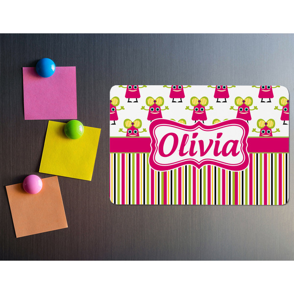 Pink Monsters & Stripes Rectangular Fridge Magnet - LIFESTYLE