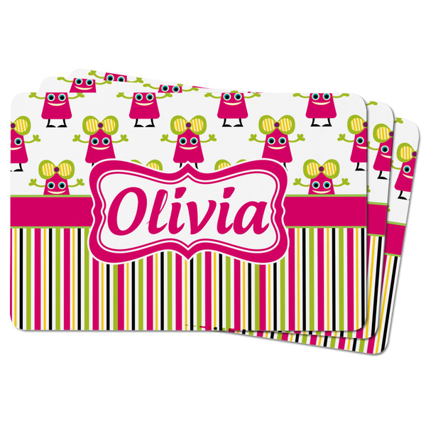 Pink Monsters & Stripes Rectangular Fridge Magnet - THREE