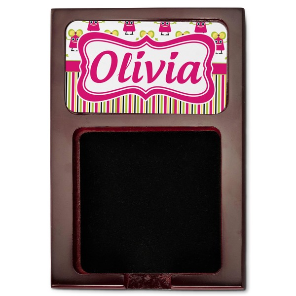 Pink Monsters & Stripes Red Mahogany Sticky Note Holder - Flat
