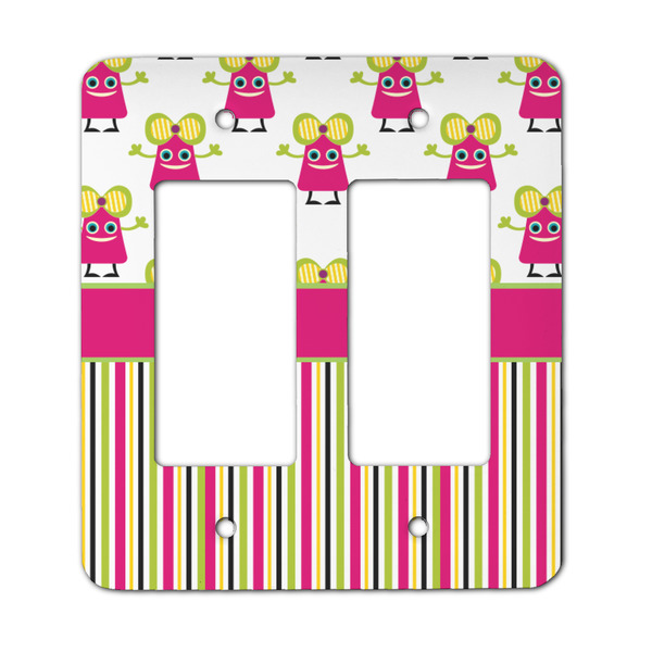 Custom Pink Monsters & Stripes Rocker Style Light Switch Cover - Two Switch