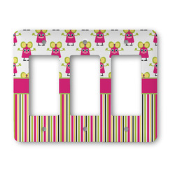 Pink Monsters & Stripes Rocker Style Light Switch Cover - Three Switch