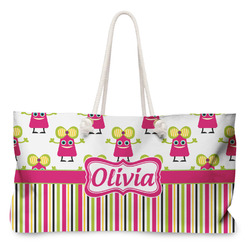 Pink Monsters & Stripes Large Tote Bag with Rope Handles (Personalized)