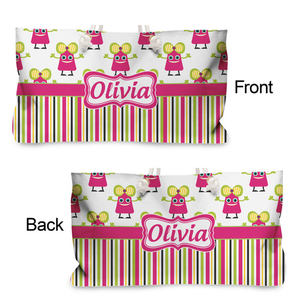 Pink Monsters & Stripes Large Rope Tote - From & Back View