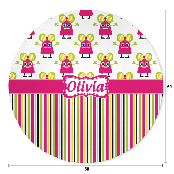 Pink Monsters & Stripes Round Area Rug - Size