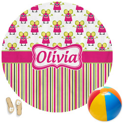 Pink Monsters & Stripes Round Beach Towel (Personalized)