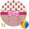 Pink Monsters & Stripes Round Beach Towel (Personalized)