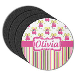 Pink Monsters & Stripes Round Rubber Backed Coasters - Set of 4 (Personalized)