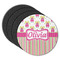 Pink Monsters & Stripes Round Coaster Rubber Back - Main