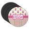 Pink Monsters & Stripes Round Rubber Backed Coasters - Set of 4 (Personalized)
