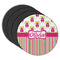 Pink Monsters & Stripes Round Rubber Backed Coasters - Set of 4 (Personalized)