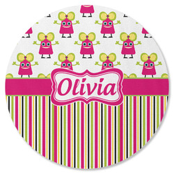 Pink Monsters & Stripes Round Rubber Backed Coaster (Personalized)