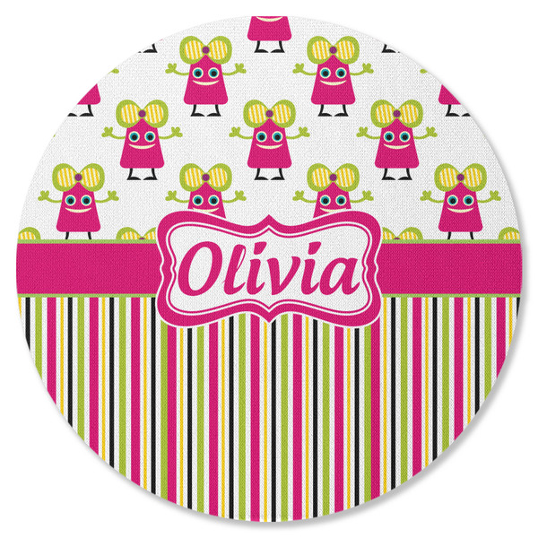 Pink Monsters & Stripes Round Coaster Rubber Back - Single