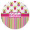 Pink Monsters & Stripes Round Rubber Backed Coaster (Personalized)