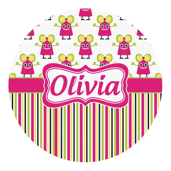 Custom Pink Monsters & Stripes Round Decal - Small (Personalized)