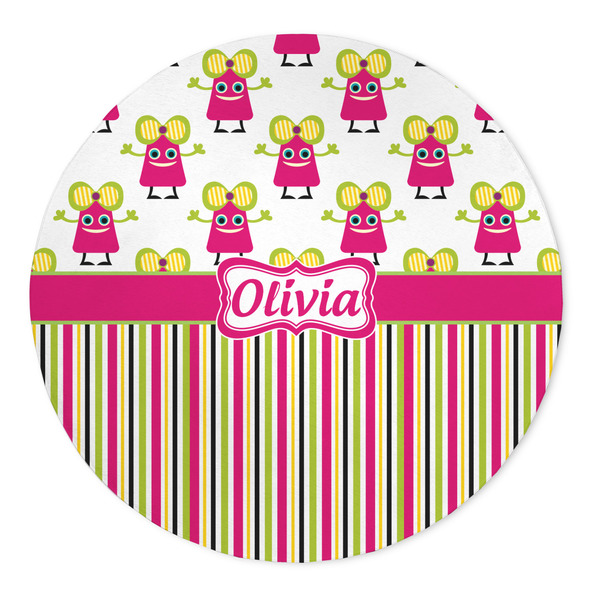 Custom Pink Monsters & Stripes 5' Round Indoor Area Rug (Personalized)