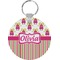 Pink Monsters & Stripes Round Plastic Keychain (Personalized)