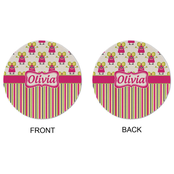 Pink Monsters & Stripes Round Linen Placemats - APPROVAL (double sided)