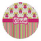 Pink Monsters & Stripes Round Linen Placemat - Single Sided (Personalized)