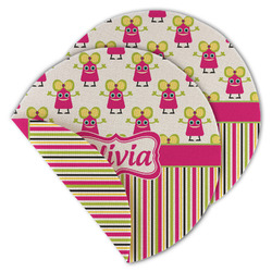 Pink Monsters & Stripes Round Linen Placemat - Double Sided - Set of 4 (Personalized)