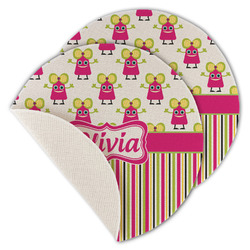 Pink Monsters & Stripes Round Linen Placemat - Single Sided - Set of 4 (Personalized)