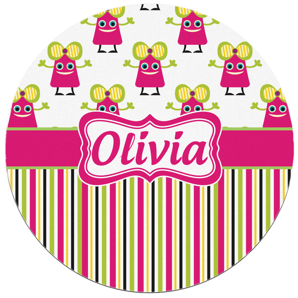 Pink Monsters & Stripes Round Mousepad - APPROVAL