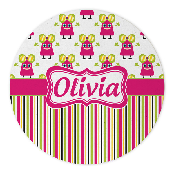 Pink Monsters & Stripes Round Paper Coaster - Approval