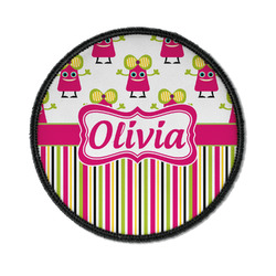 Pink Monsters & Stripes Iron On Round Patch w/ Name or Text