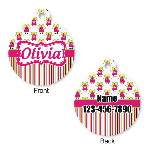 Pink Monsters & Stripes Round Pet ID Tag - Large - Approval