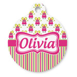 Pink Monsters & Stripes Round Pet ID Tag (Personalized)
