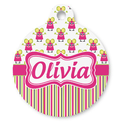 Pink Monsters & Stripes Round Pet ID Tag - Large (Personalized)