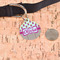 Pink Monsters & Stripes Round Pet ID Tag - Large - In Context