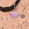 Pink Monsters & Stripes Round Pet ID Tag - Small - In Context