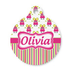 Pink Monsters & Stripes Round Pet ID Tag - Small (Personalized)