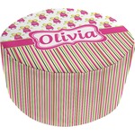 Pink Monsters & Stripes Round Pouf Ottoman (Personalized)