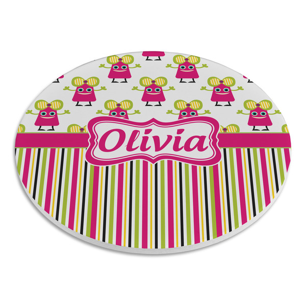 Pink Monsters & Stripes Round Stone Trivet - Angle View