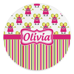 Pink Monsters & Stripes Round Stone Trivet (Personalized)