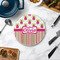 Pink Monsters & Stripes Round Stone Trivet - In Context View