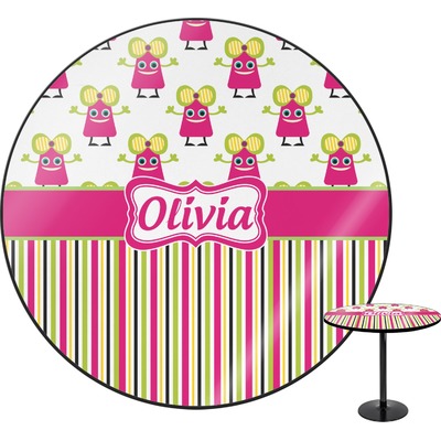 Pink Monsters & Stripes Round Table - 30" (Personalized)