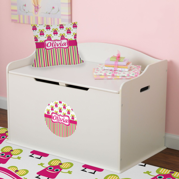 Pink Monsters & Stripes Round Wall Decal on Toy Chest